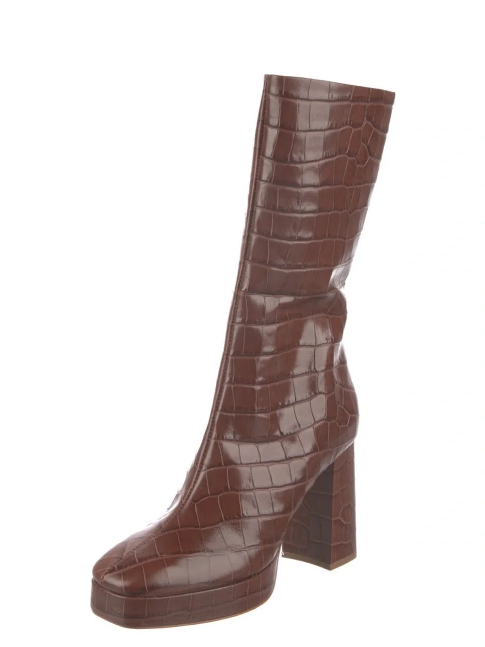 SCHUTZ Dark Brown Croc-Embossed Platform Over-the-Knee Boot